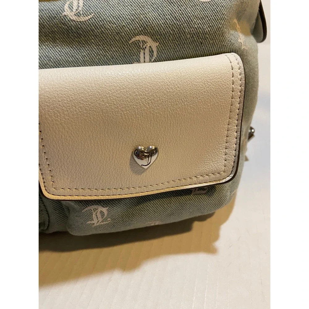 Juicy Couture‎ Pack it Up Washed Denim Backpack White  Rhinestones Small